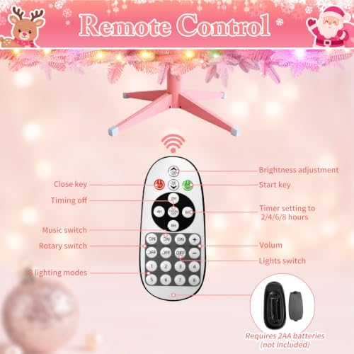 Pink Christmas Tree Pre-Lit 7FT PE & PVC for Indoor Home Decor