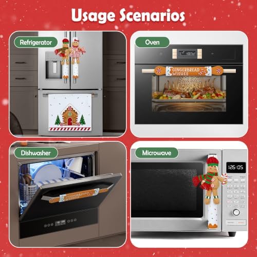 Mosoan Christmas Decorations Indoor Set of 4 Christmas Refrigerator Fridge Door Handle Covers, Gingerbread Man Christmas Kitchen Decor Appliance Handle Covers Decorations Xmas Holiday Decor