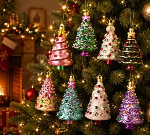 Sosation 8 Pcs Vintage Mercury Glass Christmas Tree Ornaments Tree Decor