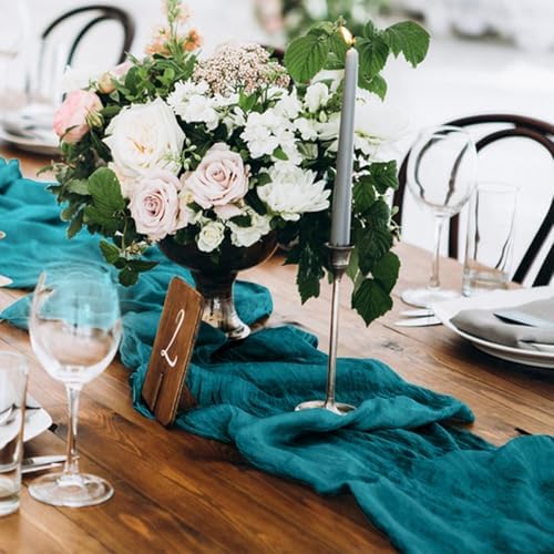 12 Pack Cheesecloth Table Runner, Runner Gauze Boho Wedding Decor Romantic Table Runner for Wedding Birthday Party(35" x 118")(Peacock Blue)