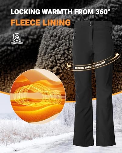 Outdoor Ventures Fleece Lined Waterproof Pants Women Ski Snow Hiking Warm