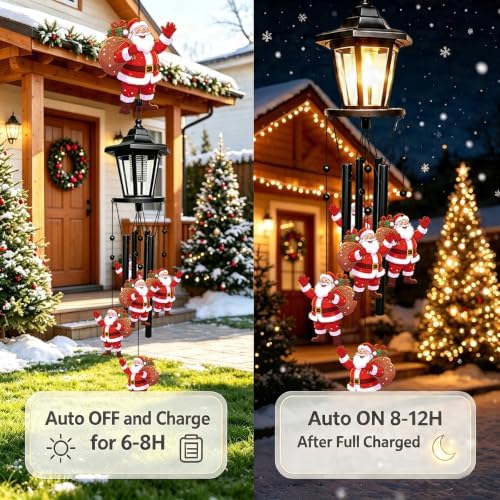 Santa Solar Christmas Wind Chimes, Outdoor Hanging Holiday Decor