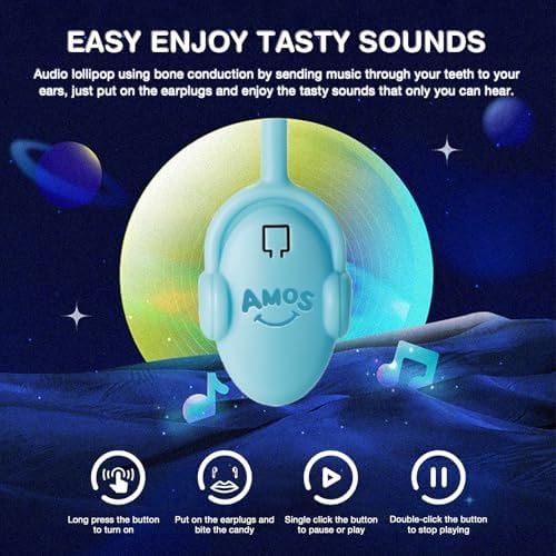 Amos Music Lollipop Candy, Audio Singing Lollipop, Individually Wrapped Natural Blueberry Flavor (1 Pack)