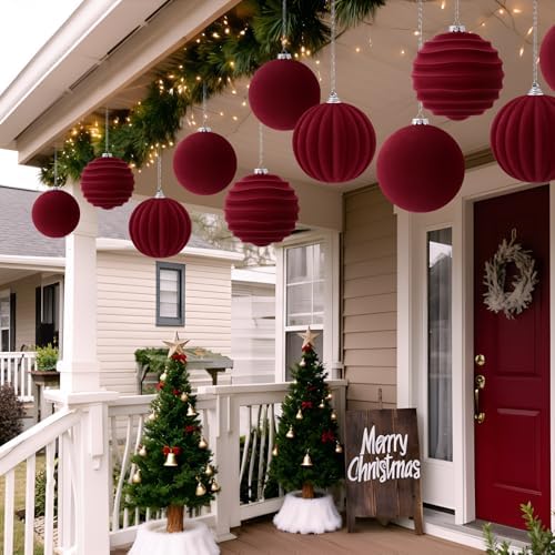 Syhood 8 Pcs 6 Inch Velvet Christmas Balls Large Ornaments, Burgundy