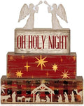 Moucuny 4 Pcs Christmas Table Decor, Oh Holy Night Wooden Sign
