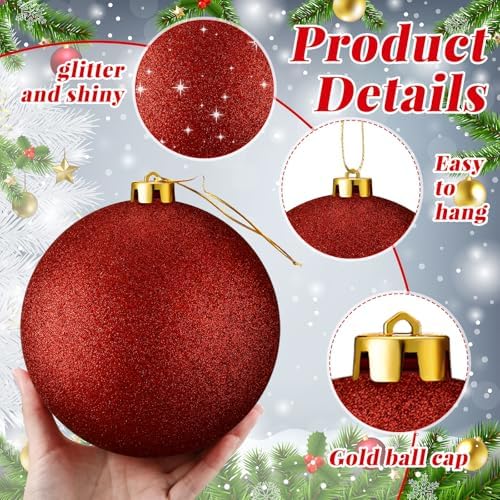 RoundFunny 8 Pcs 6 Inch Electroplated Christmas Ornaments, Red and White