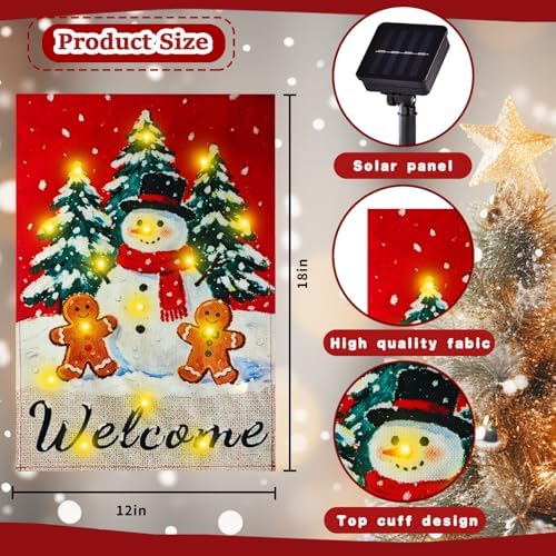 Lighted Christmas Snowman Garden Flag Outdoor Decor, 12x18 In