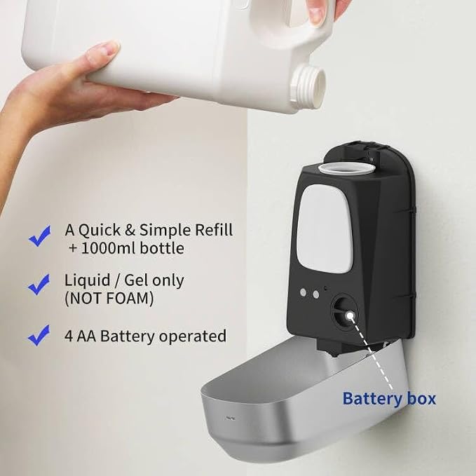 JETWELL Automatic Touch-Less Wall Mount Hand Soap Dispenser Liquid Drop Battery Operated, Brushed Stainless Steel Cover Large Capacity 34OZ/1000ML for Kitchen Home Commercial Bathroom | Brushed Cover, Large Capacity, Battery Powered, Liquid Soap, Comme...