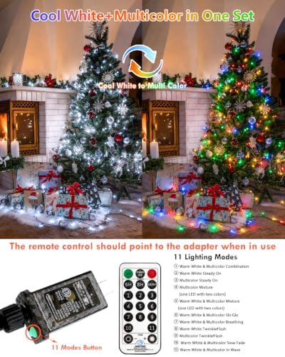 2 Pack 200LED Christmas Lights Indoor Outdoor Cool White to Multicolor