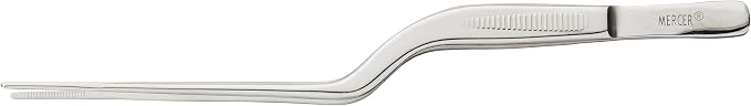 Mercer Culinary 18-8 Stainless Steel Chef Plating Tongs, Offset Tip, 6-1/2 Inch
