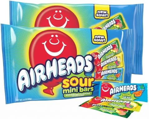 Airheads Mini SOURS Candy Bars,Sour Watermelon Punch,Blue Blast,and Lemon Berry Squeeze 12oz Variety Bag,(Pack of 2)