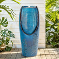 Autodaya 33" H Ceramic Jar Outdoor Water Fountain, Banana Leaf-Texture