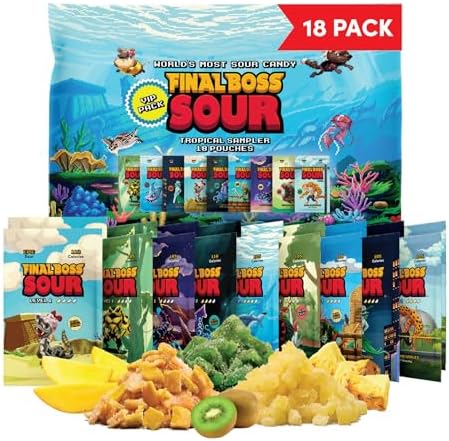 Final Boss Sour Fruit Candy, Tropical Sampler, All Levels, 18 Pack