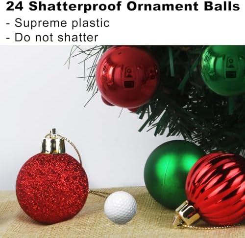Red & Green 3.2" Large Christmas Balls - Christmas Tree Decoration Ornaments Shatterproof Hanging Balls for Birthday Halloween Holiday Wedding Decorations Set of 24pcs