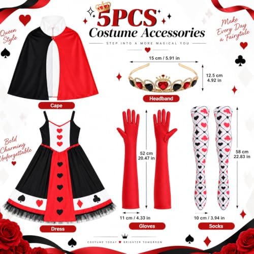 5PCS Red and Black Queen Costume for Women Halloween Playing Card Outfit
