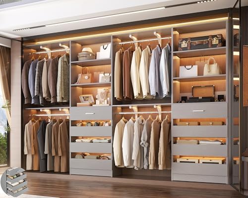 Aheaplus Closet System, Wood Closet Organizer System with 8 Drawers &4 Rods