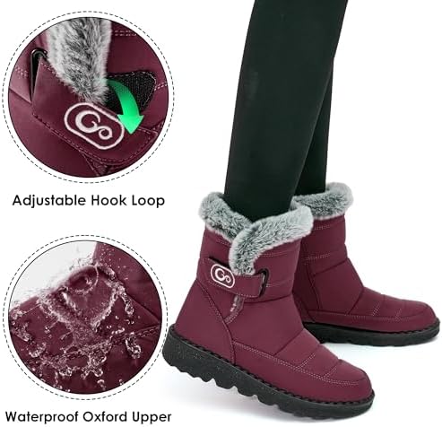 Ablanczoom Womens Winter Snow Boots with Warm Fur Lining Comfortable Booties Non Slip Waterproof Outdoor Shoes