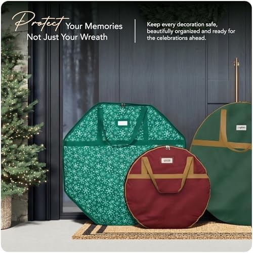 Covermates Deluxe Structured Wreath Storage Bag, 36" Diameter, Green Snow
