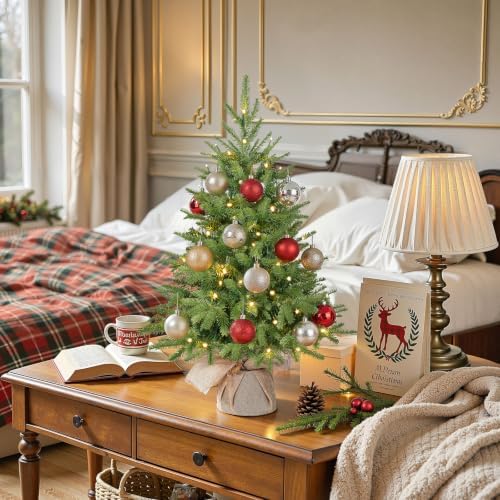 Alupssuc 2ft Prelit Artificial Small Christmas Tree with Warm White Lights