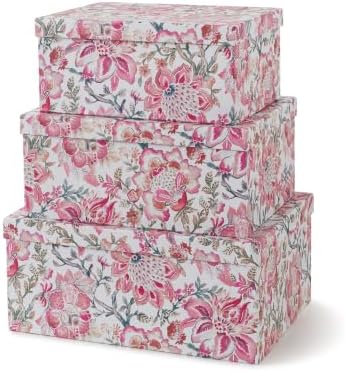 Soul & Lane - Pink Floral Decorative Storage Boxes with Lids, Set of 3