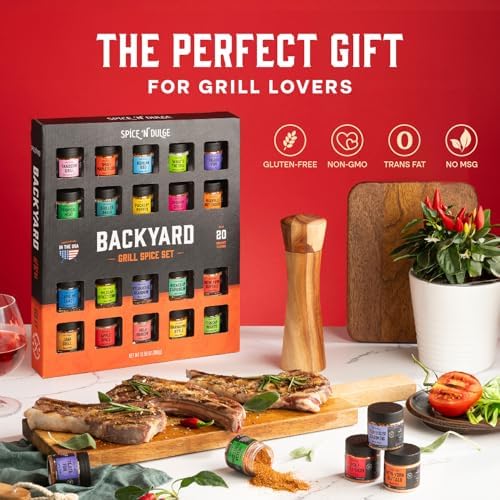Grilling Spice Set Grill Seasoning Gifts, 20 Unique Spices and Seasonings Jars Gift Set, BBQ Gifts For Men, Dad, Husband, Father, Flavors Like Chili, Cajun, Garlic, Steak, Rub, Herbs, Blend and More
