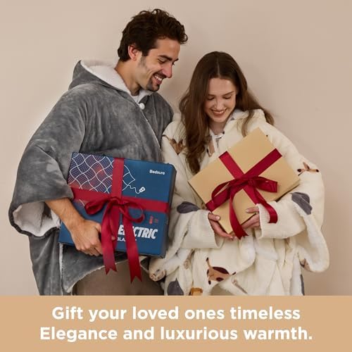 Bedsure Wearable Heated Blanket Hoodie Shawl, Gifts for Mom, 55"x64" Cream
