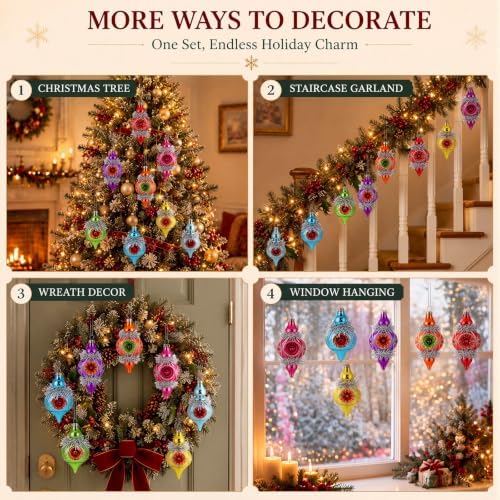 Soulchen 8 Pcs Vintage Glass Christmas Ornaments Reflector for Tree Decor