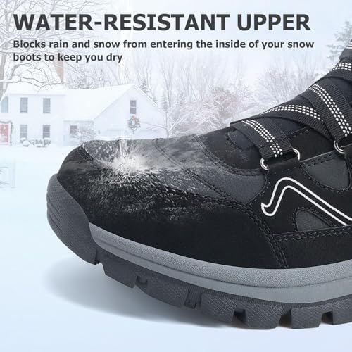 Moodeng Mens Winter Boots Casual Lightweight Snow Boots Warm Fur Lined Hiking Boots Water-Resistant Comfortable Ankle shoes Outdoor Walking