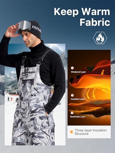 FREE SOLDIER Mens Snow Bibs Ski Snow Pants Softshell Ski Bib Overalls