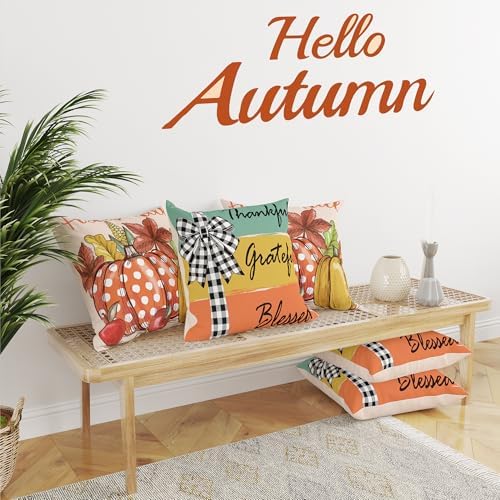 Fall Decorations for Home - Fall Pillow Covers 18x18 Inch | Thanksgiving Throw Pillows -Thanksgiving Decor for Couch-Friendsgiving Party Favors Decor Indoor Outdoor for Room Office Parlor