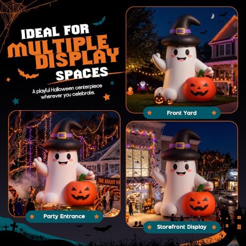 Albott 19.7 FT Commercial Halloween Inflatable Ghost & Pumpkin, 420D Oxford