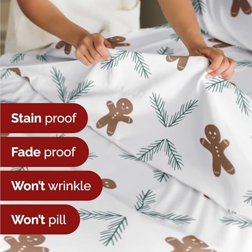 Christmas Sheet Set, Gingerbread Cookie, Holiday Xmas Bedding Set - Queen