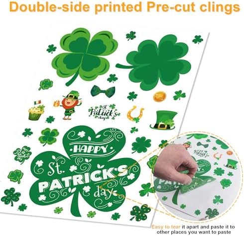 MDDRUIQI St Patricks Day Decorations - 105 PCS St Patricks Day Window Clings - Shamrock Stickers for Glass Reusable Static Spring Shamrock Decorations | St Patricks Day Decor