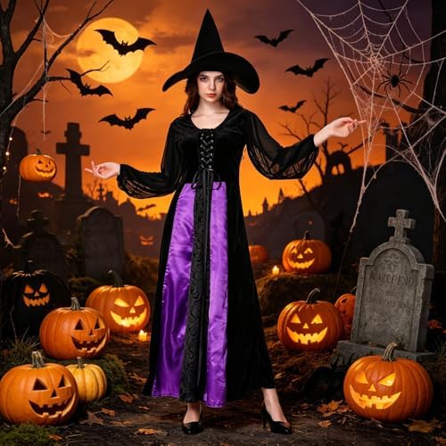 Colorful House Women Wicked Witch Costume Dress with Hat for Halloween
