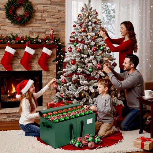 Christmas Ornament Storage Box, 8 Individual Trays with Handles, Green
