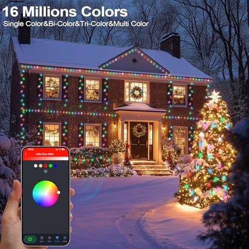 Gemce Smart C9 Christmas Outdoor Lights, 33FT 50 LEDs RGB String Lights, APP/Remote Control, DIY Modes & Music Sync, Color Changing Holiday Lights for Xmas Tree, House, Party Decoration