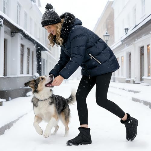 HARENCE Snow Boots for Women Winter Boot with Comfortable Warm Fur Lined Ankle Booties Outdoor Slip On Waterproof Short Boots