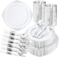 Hioasis 210 Pcs White Silver Plates for Party