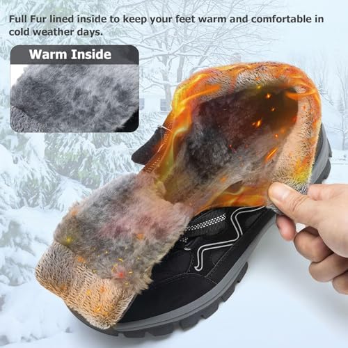 Moodeng Mens Winter Boots Casual Lightweight Snow Boots Warm Fur Lined Hiking Boots Water-Resistant Comfortable Ankle shoes Outdoor Walking