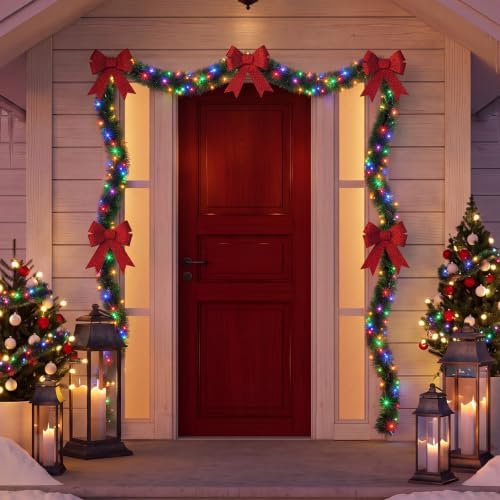 Kingdder 2 Pcs 30FT Outdoor Christmas Garland with Solar Lights, Multicolor