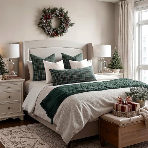 MIULEE Christmas Plaid Pillow Cover Scottish Tartan 14x36 Green
