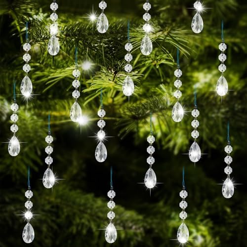 Syhood 100 Pcs Crystal Christmas Tree Ornaments, Teardrop