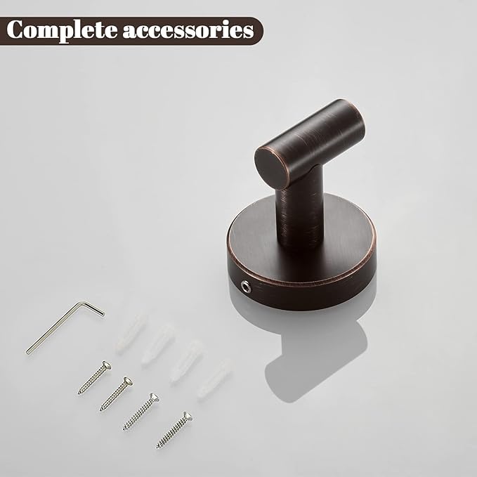 Bronze Bathroom Hardware Set, Oil Rubbed Bronze Toilet Paper Holder Towel Ring 2 Robe Hooks Wall Mount Hand Towel Holder Bath Accessories Stainless Steel, 4 Pieces