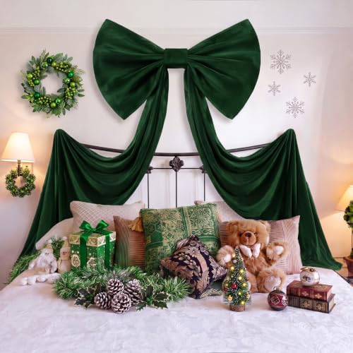 118 x 47 Extra Large Christmas Green Velvet Bow Outdoor