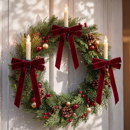 Baquler 24pcs Flameless Christmas Tree Taper Candles, LED Bow Lights Remote