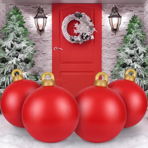 Jetec 4 Pcs Giant Inflatable Christmas Ball, Solid, Red