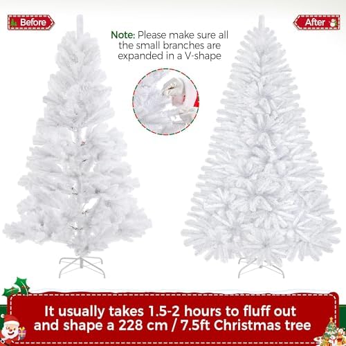 Yaheetech 7.5ft Pre-lit Christmas Tree with 550 Warm White Lights, White