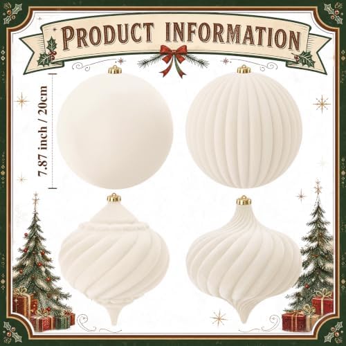 Civaner 4 Pcs Velvet Christmas Ball Ornaments,8 Inch,Beige