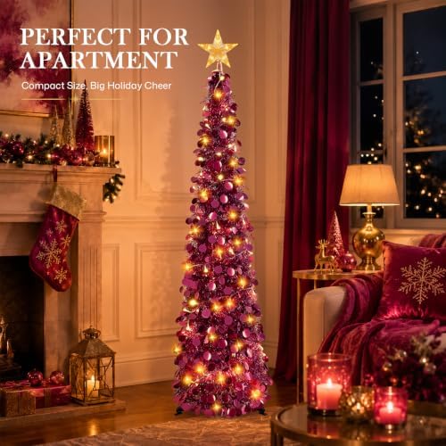 5FT Pop Up Christmas Tree with Lighted Top Star for Christmas Decorations