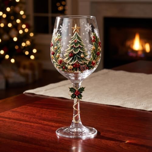 Christmas Wine Glass Collection Gift Box Set, Christmas Wine Glasses, Raised Holiday Goblet with Snowflake Decor, Festive Glassware, Wines & Cocktails, Holiday Party & Table Decor (F)